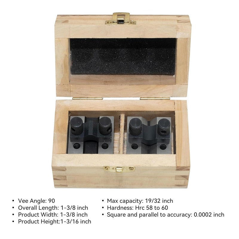 HFS (R) V Blocks with Clamp Set 1-3/8 x 1-3/8 x 1-3/16 Hardened Steel 90 Degree Angle Accuracy V Block Set Multi-Purpose Gauge Machinist Tool - Image 2