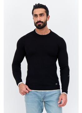 Sorbino Men Round Neck Long Sleeve Textured Sweater, Black  - Image 1
