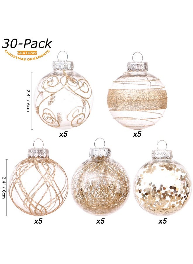 Sea Team Sea Team 60mm/2.36" Shatterproof Clear Plastic Christmas Ball Ornaments Set with Glitter Painting, Transparent, See-Through, Crystal Baubles, Xmas Tree Decorations (30 Counts, Champagne)  - Image 2