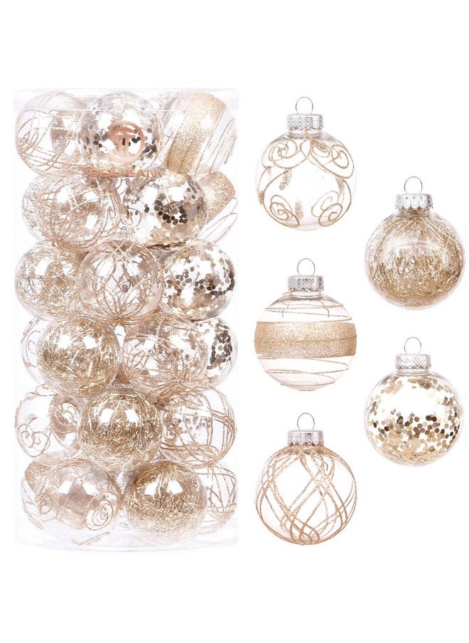Sea Team Sea Team 60mm/2.36" Shatterproof Clear Plastic Christmas Ball Ornaments Set with Glitter Painting, Transparent, See-Through, Crystal Baubles, Xmas Tree Decorations (30 Counts, Champagne)  - Image 1