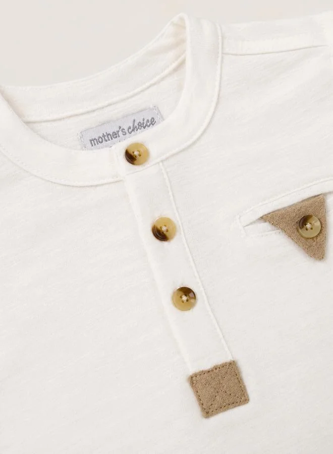 Mothers Choice Baby White Cotton Long Sleeve Henley T-Shirt with Collar