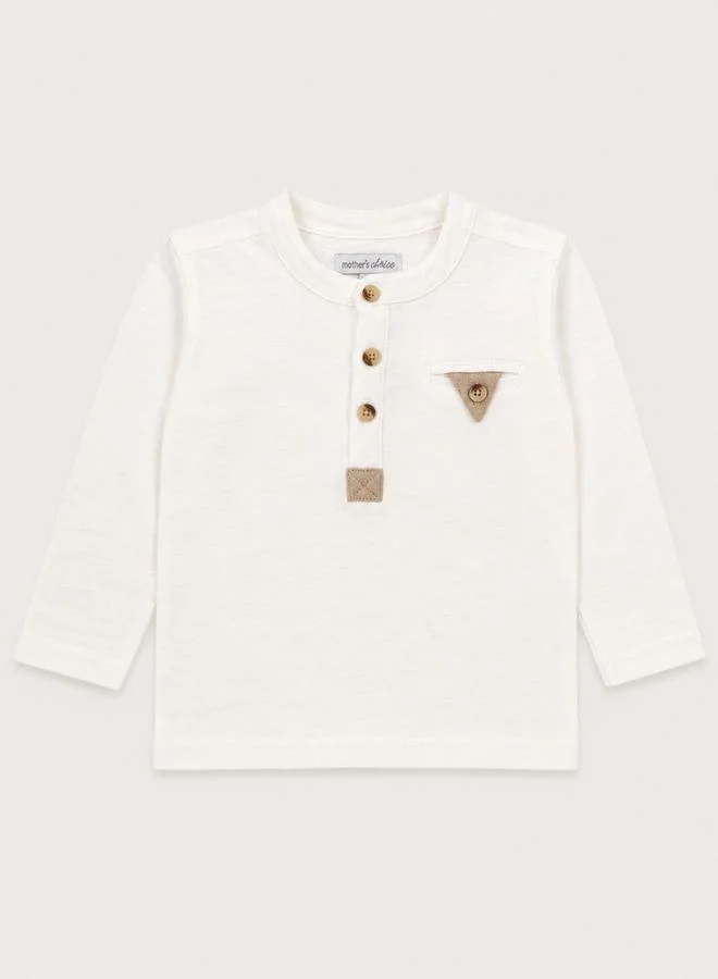 Mothers Choice Baby White Cotton Long Sleeve Henley T-Shirt with Collar