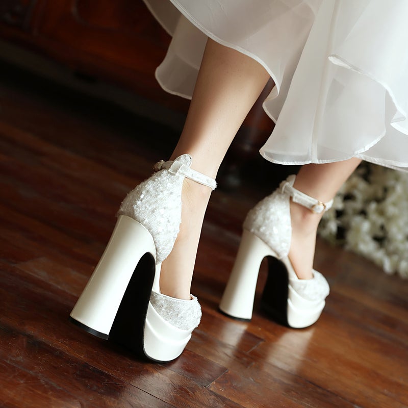 2024 Spring Pointed Sequins Platform Women'S Shoes 32-43 Size Size Elegant Party Hollow Single Shoes - Image 5