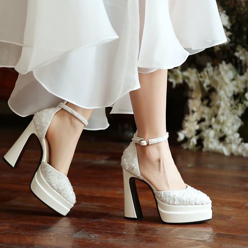 2024 Spring Pointed Sequins Platform Women'S Shoes 32-43 Size Size Elegant Party Hollow Single Shoes - Image 4