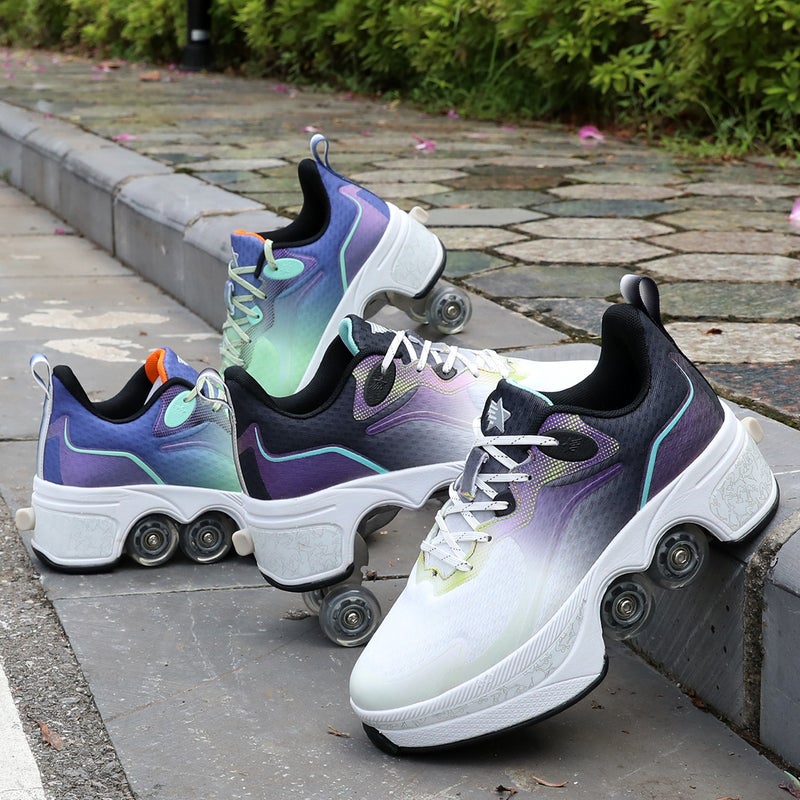 Factory Agloat Deformation Shoes Four-Wheel Dual-Purpose Roller Skates Double-Row Heyday Shoes Roller Skates - Image 3