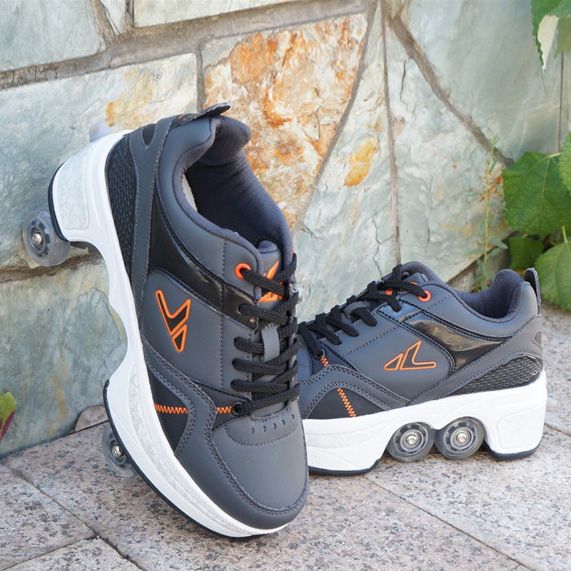 Factory Agloat Deformation Shoes Four-Wheel Dual-Purpose Roller Skates Double-Row Heyday Shoes Roller Skates - Image 1