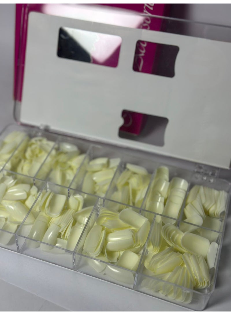 أظافر مايا اللاصقة، تصميم فرنسي، 500 قطعة، أظافر صناعية بيضاء لاصقة مع علبة، أظافر أكريليك - Image 2