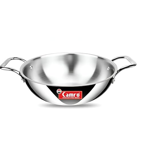 Camro Triply Artisian Kadhai 1 Liters 18 Cm | kadhai Steel Stainless | Kadhai For Deep Frying | Kadhai Induction Base | Kadai For Cooking Stainless Steel | Induction Friendly Dishwasher Safe - Image 1