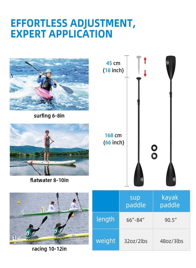 مجداف OCEANBROAD SUP - مجداف قابل للتعديل للتجديف وقوفاً على الألواح وقوارب الكاياك، عمود من سبائك الألومنيوم قابل للتعديل من 68 إلى 84 بوصة، 3 قطع، أسود - Image 2