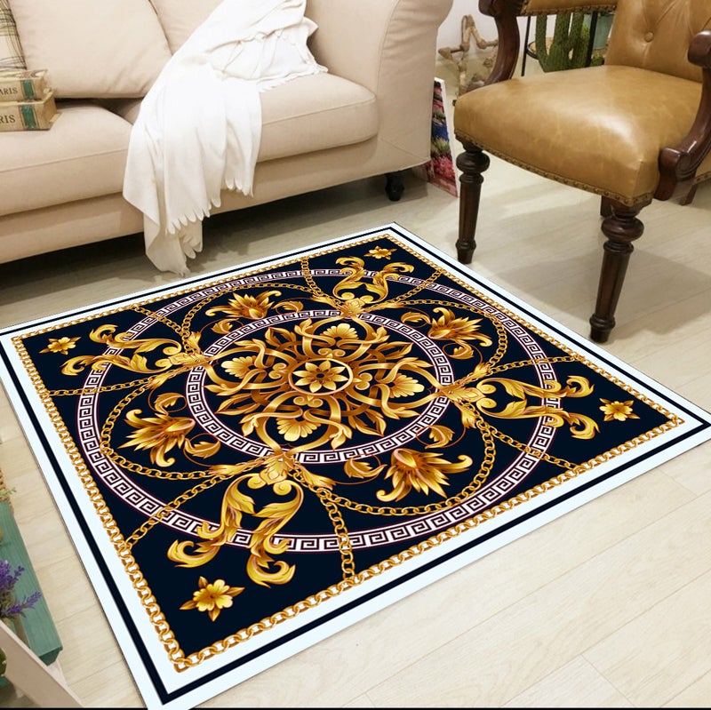 European Style Square Living Room Rug - Full-coverage Sofa Blanket, Washable and Customizable