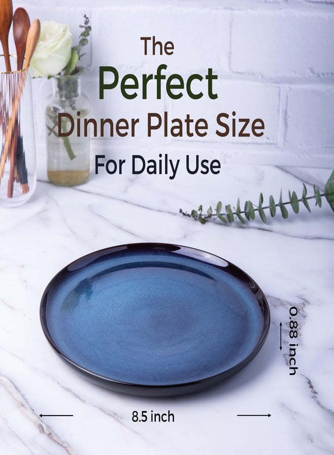 LERATIO Ceramic Plate Set of 6,8.5 Inch Reactive Glaze Light Weight Porcelain Salad Plates,Modern Shape Dinnerware Dishes Set for Kitchen,Microwave&Dishwasher&Oven Safe,Resistant-Indigo Blue - Image 2