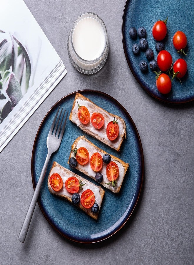 LERATIO Ceramic Plate Set of 6,8.5 Inch Reactive Glaze Light Weight Porcelain Salad Plates,Modern Shape Dinnerware Dishes Set for Kitchen,Microwave&Dishwasher&Oven Safe,Resistant-Indigo Blue - Image 4