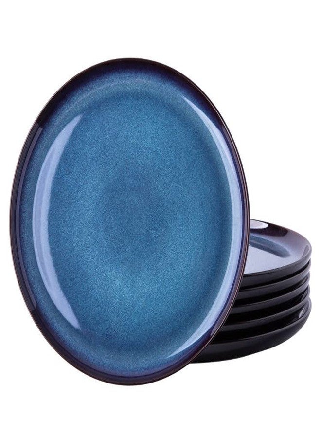LERATIO Ceramic Plate Set of 6,8.5 Inch Reactive Glaze Light Weight Porcelain Salad Plates,Modern Shape Dinnerware Dishes Set for Kitchen,Microwave&Dishwasher&Oven Safe,Resistant-Indigo Blue - Image 1
