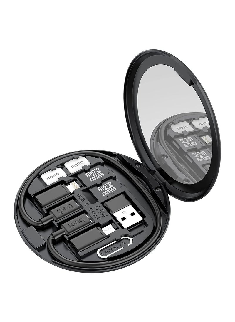 Mini Mirror SD CF Card Reader 11 in 1 TF Memory Card Adapter Camera Card Reader Digital Beauty Gadget Storage case USB C Type Charging and Data Transfer case
