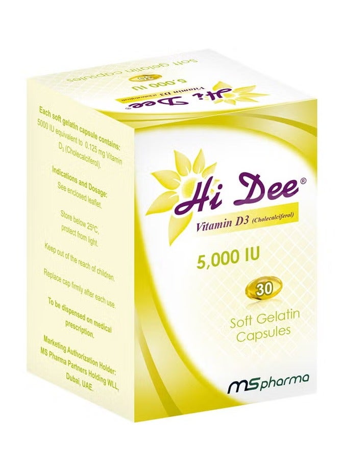 ms pharma Hi Dee Vitamin D3 5000 IU Soft Gelatin Capsules 30's - Image 1