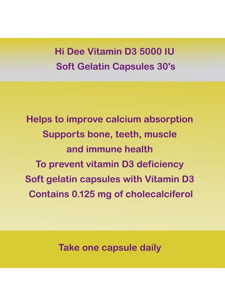 ms pharma Hi Dee Vitamin D3 5000 IU Soft Gelatin Capsules 30's - Image 3