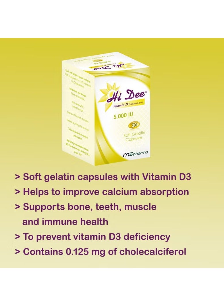 ms pharma Hi Dee Vitamin D3 5000 IU Soft Gelatin Capsules 30's - Image 2