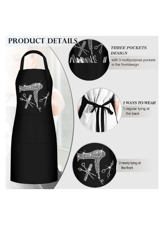 Generic - Hair Stylist Apron Hairstylist Salon Apron with Rhinestone Tools and 3 Pockets Waterproof Hairdresser Barber Aprons for Women Men Hairdressers Cosmetology Aprons Dog Grooming Work Smock Barber - Image 1
