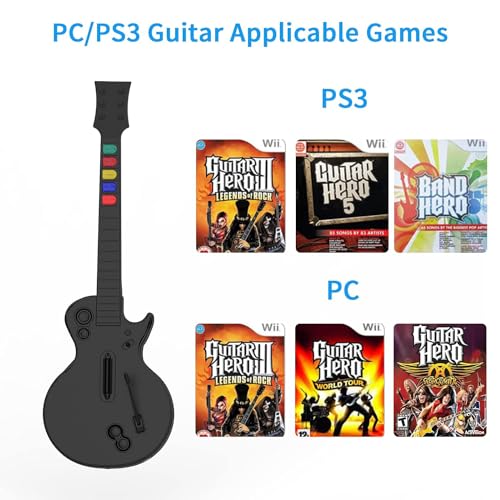 NBCP PC Guitar Hero Controller, Wireless PS3 Guitar Hero with Dongle for PC/PlayStation 3, Compatible with Guitar Hero, Rock Band, Clone Hero & Fortnite Festival - Black - Image 2