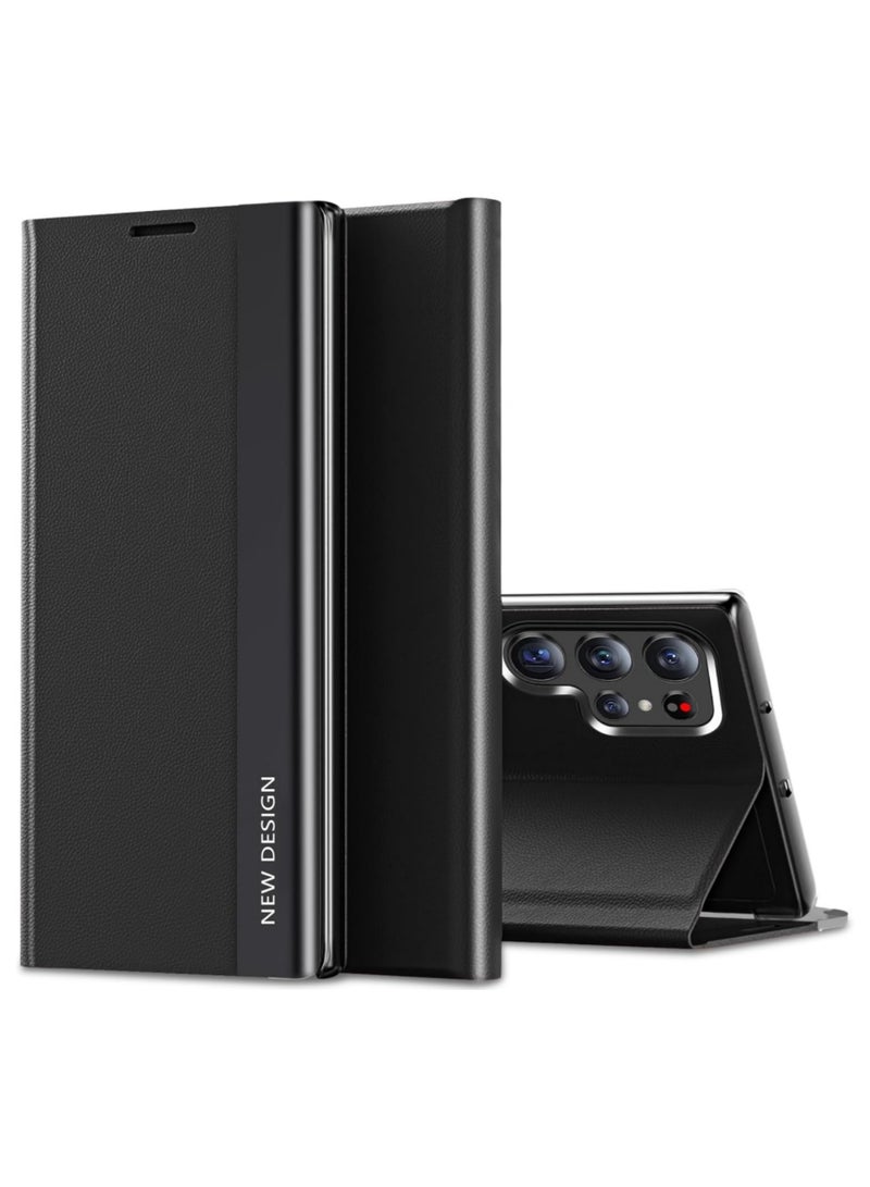 Adando Flip Case for Samsung Galaxy S26 Ultra, Thin PU Leather Business Flip Folio Cover with Kickstand, Slim Full Body Protective Phone Case for Samsung S26 Ultra (Black) - Image 1