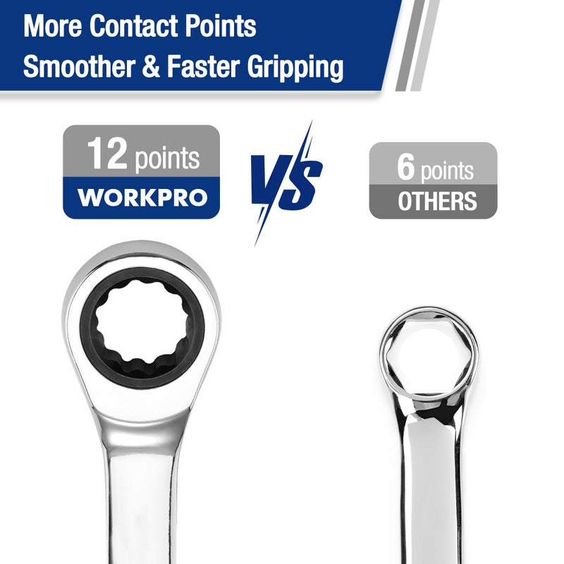 WORKPRO 10 mm Ratcheting Combination Wrench Metric, CR-V Constructed with Mirror Polish Chrome Plating, 12-Point Design, 15-Degree Offset - Image 5