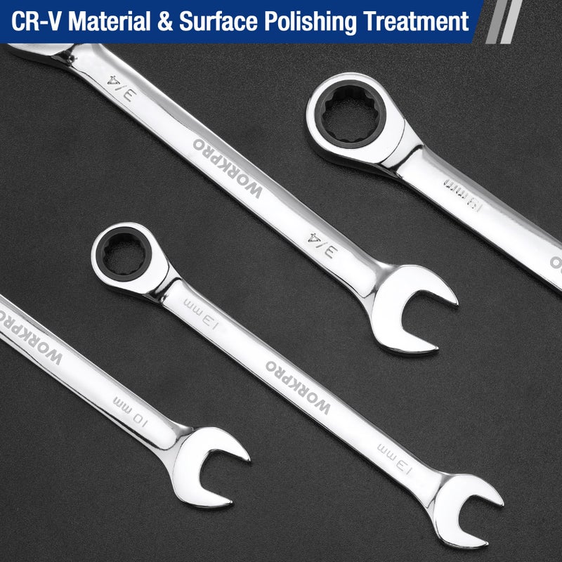 WORKPRO 10 mm Ratcheting Combination Wrench Metric, CR-V Constructed with Mirror Polish Chrome Plating, 12-Point Design, 15-Degree Offset - Image 4