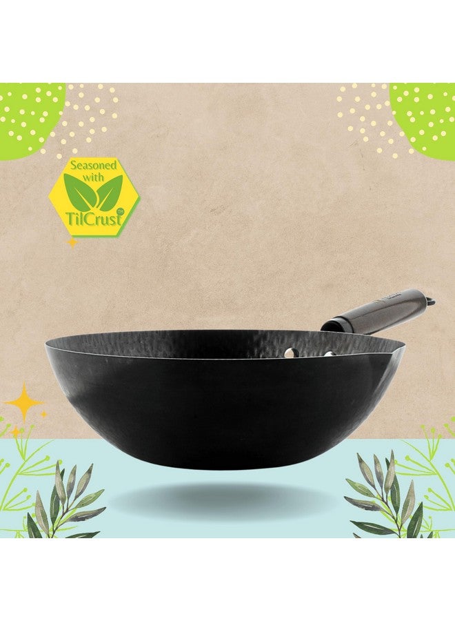 TRILONIUM Carbon Steel Chinese Wok 26 cms, Capacity 2.75 litres | Hammered and Pre-Seasoned - Image 4