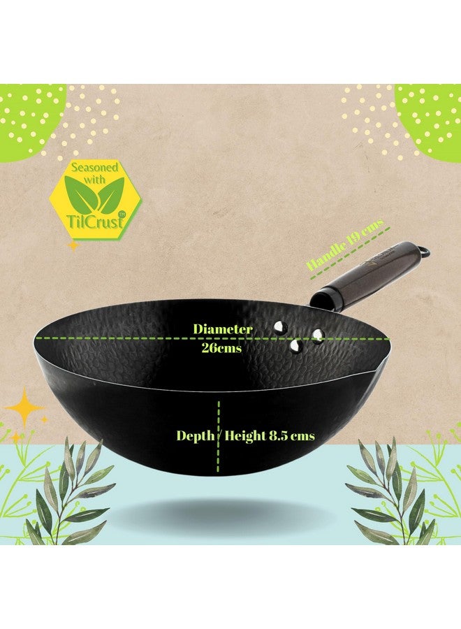 TRILONIUM Carbon Steel Chinese Wok 26 cms, Capacity 2.75 litres | Hammered and Pre-Seasoned - Image 2
