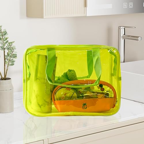 TotePrint Pink PVC Clear Pure Color Transparent Large Zipper Cosmetic Pouch Travel Makeup Cosmetic Bag with Handle for Travel Bathroom Toiletry Organizer (Light Pink) - Image 4