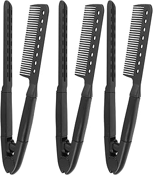 Filfeel Hair Straightening Comb 3Pcs Flat Iron Comb V Shaped Hair Styling Comb Hair Brush for Salon Home Travel Heat Resistant Black  - Image 1