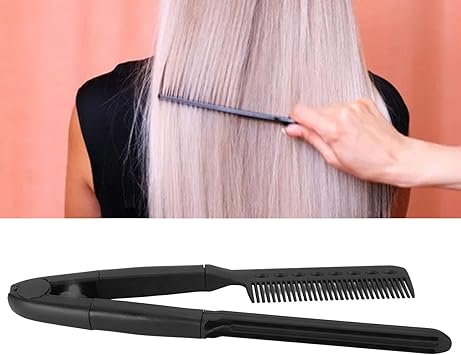 Filfeel Hair Straightening Comb 3Pcs Flat Iron Comb V Shaped Hair Styling Comb Hair Brush for Salon Home Travel Heat Resistant Black  - Image 2