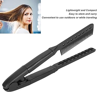 Filfeel Hair Straightening Comb 3Pcs Flat Iron Comb V Shaped Hair Styling Comb Hair Brush for Salon Home Travel Heat Resistant Black  - Image 4