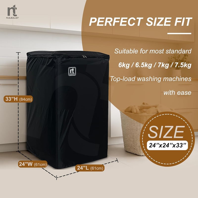 NABAAT Washing Machine Cover for 6kg / 6.5kg / 7kg / 7.5kg Top Load Fully Automatic Waterproof & Dust proof Cover with Adjustable Buckles, Black (WMC-1) - Image 2