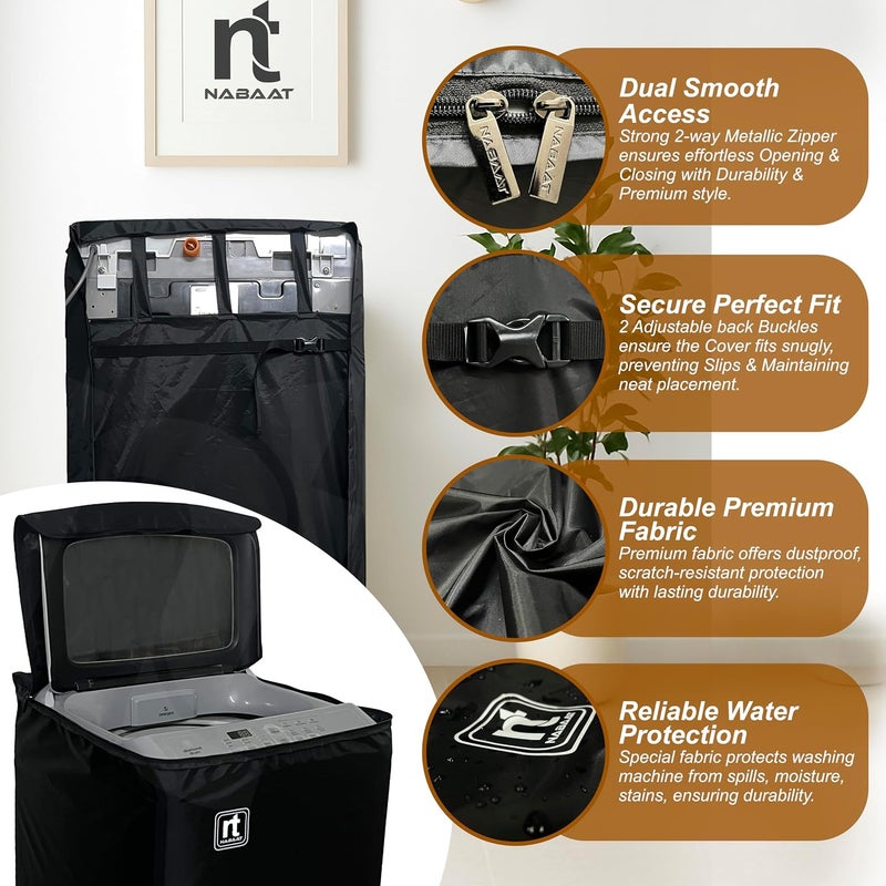 NABAAT Washing Machine Cover for 6kg / 6.5kg / 7kg / 7.5kg Top Load Fully Automatic Waterproof & Dust proof Cover with Adjustable Buckles, Black (WMC-1) - Image 3