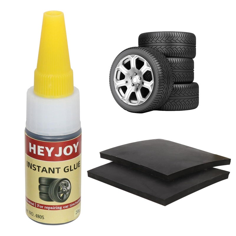 HEYJOY Black Tire Glue with Patch, Sidewall Emergency External Tire Repair Kit, Puncture Repair Anywhere for Tubeless Tires Rubber for ATV UTV Off-road Vehicles Car Motorcycle Tractors Van Trailer Lawn Mower - Image 1