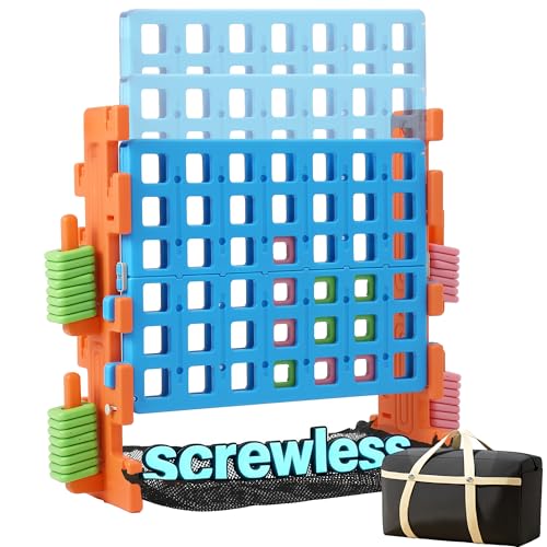 SDADI Click Giant 4inaRow Game Set with BlockStyle Assembly Adjustable Height 4toScore Connect Game Portable Family Yard Game for Indoor Outdoor Play - Image 1