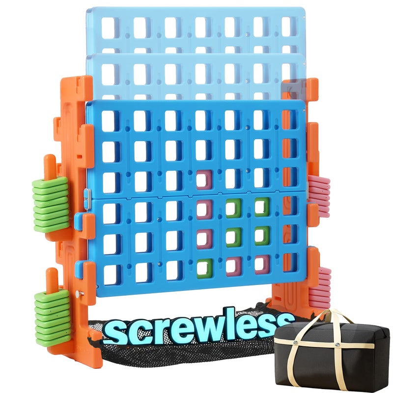 SDADI Click Giant 4inaRow Game Set with BlockStyle Assembly Adjustable Height 4toScore Connect Game Portable Family Yard Game for Indoor Outdoor Play - Image 3