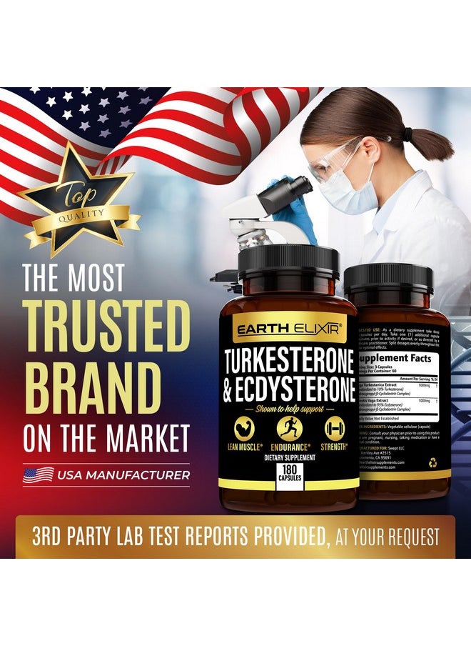 Health & Household - Earth Elixir Turkesterone 1000Mg And Ecdysterone 1000Mg Supplements (180 Capsules) 2 Month Supply - 3Rd Party Tested- Turkesterone Supplement For Men (Ajuga Turkestanica) With 95% Beta Ecdysterone - Image 1