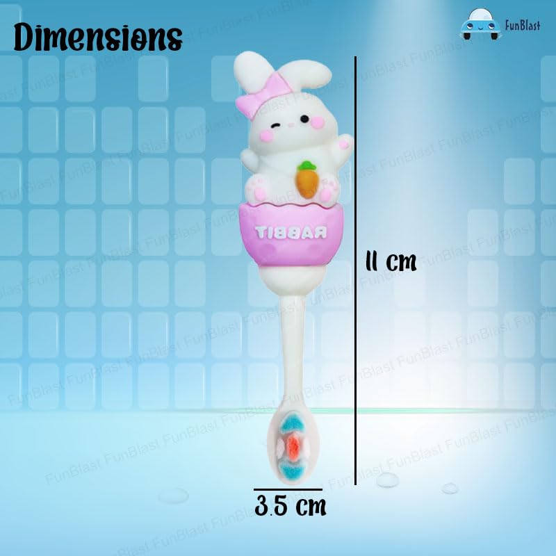 FunBlast Soft Bristle Cartoon Toothbrush - Animal Design Softs Tooth Brush, Extra Microfiber Soft Bristles Toothbrush for 2-7 Years old Children, Manual Toothbrush for Kids, Boys and Girls (Rabbit) - Image 2