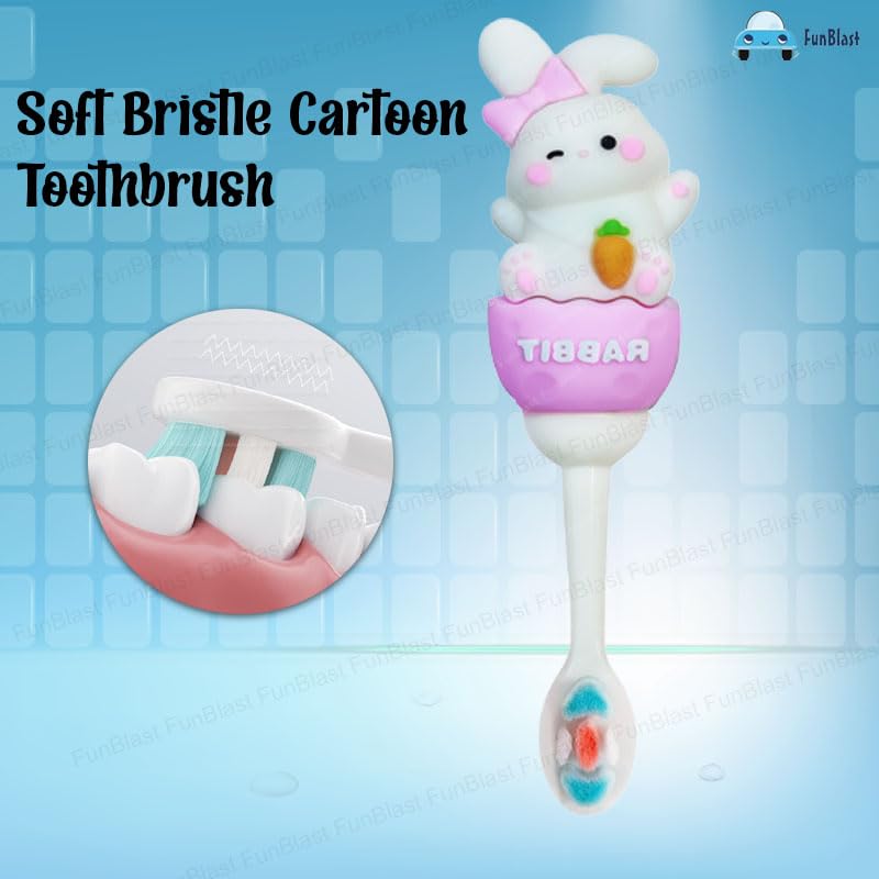 FunBlast Soft Bristle Cartoon Toothbrush - Animal Design Softs Tooth Brush, Extra Microfiber Soft Bristles Toothbrush for 2-7 Years old Children, Manual Toothbrush for Kids, Boys and Girls (Rabbit) - Image 3