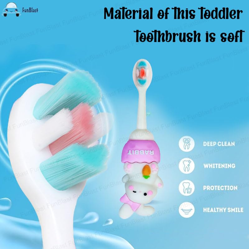FunBlast Soft Bristle Cartoon Toothbrush - Animal Design Softs Tooth Brush, Extra Microfiber Soft Bristles Toothbrush for 2-7 Years old Children, Manual Toothbrush for Kids, Boys and Girls (Rabbit) - Image 4
