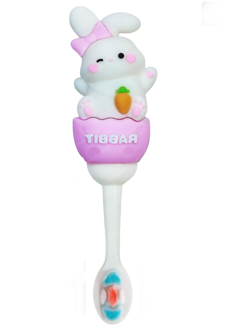 FunBlast Soft Bristle Cartoon Toothbrush - Animal Design Softs Tooth Brush, Extra Microfiber Soft Bristles Toothbrush for 2-7 Years old Children, Manual Toothbrush for Kids, Boys and Girls (Rabbit) - Image 1