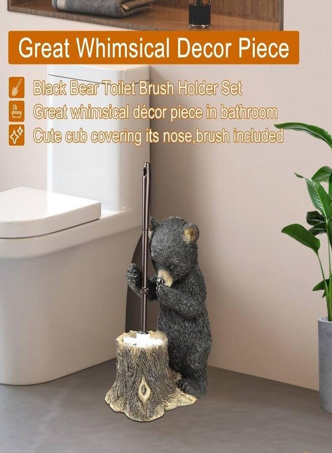 Black Bear Toilet Brush Holder - Resin Cub Covering Nose, Cute Decorative Bathroom Set with Brush, Unique Animal Shaped Decor Gift Idea - Image 3