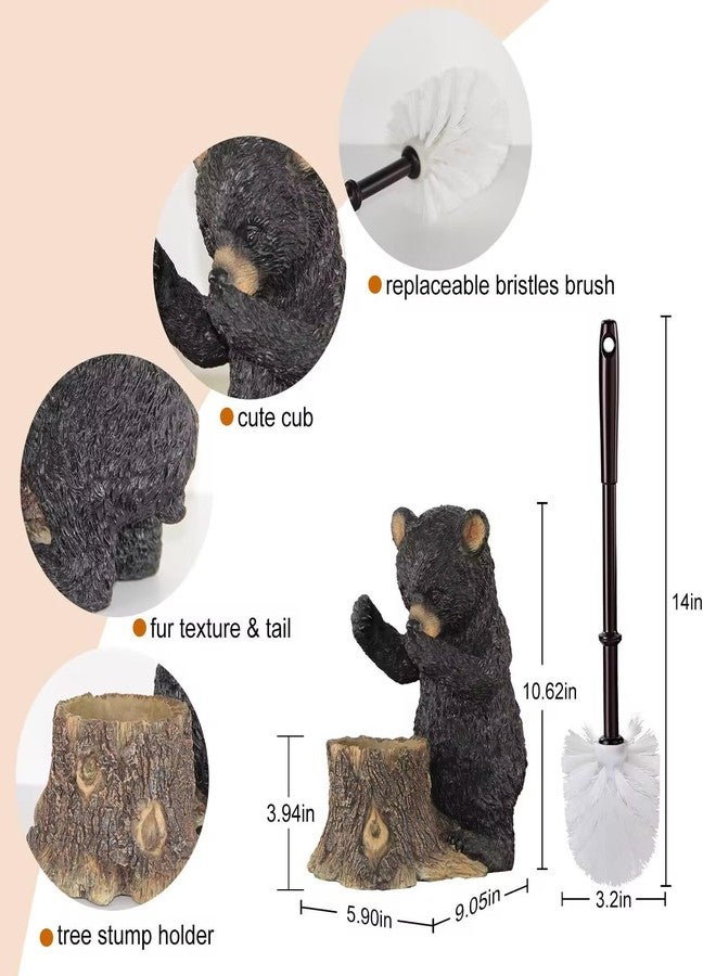 Black Bear Toilet Brush Holder - Resin Cub Covering Nose, Cute Decorative Bathroom Set with Brush, Unique Animal Shaped Decor Gift Idea - Image 4
