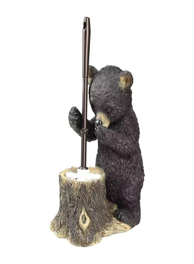 Black Bear Toilet Brush Holder - Resin Cub Covering Nose, Cute Decorative Bathroom Set with Brush, Unique Animal Shaped Decor Gift Idea - Image 2