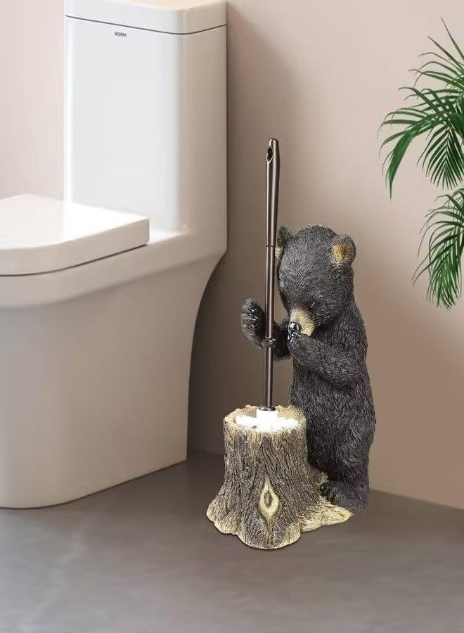 Black Bear Toilet Brush Holder - Resin Cub Covering Nose, Cute Decorative Bathroom Set with Brush, Unique Animal Shaped Decor Gift Idea - Image 1