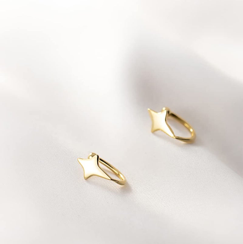 Reffeer Solid 925 Sterling Silver Star Cuff Earrings Cartilage Wraps for Women Teen Girls Helix Earrings Star Clip On Earrings No Piercing (B-18K Gold Plated) - Image 5