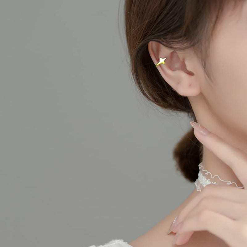 Reffeer Solid 925 Sterling Silver Star Cuff Earrings Cartilage Wraps for Women Teen Girls Helix Earrings Star Clip On Earrings No Piercing (B-18K Gold Plated) - Image 4
