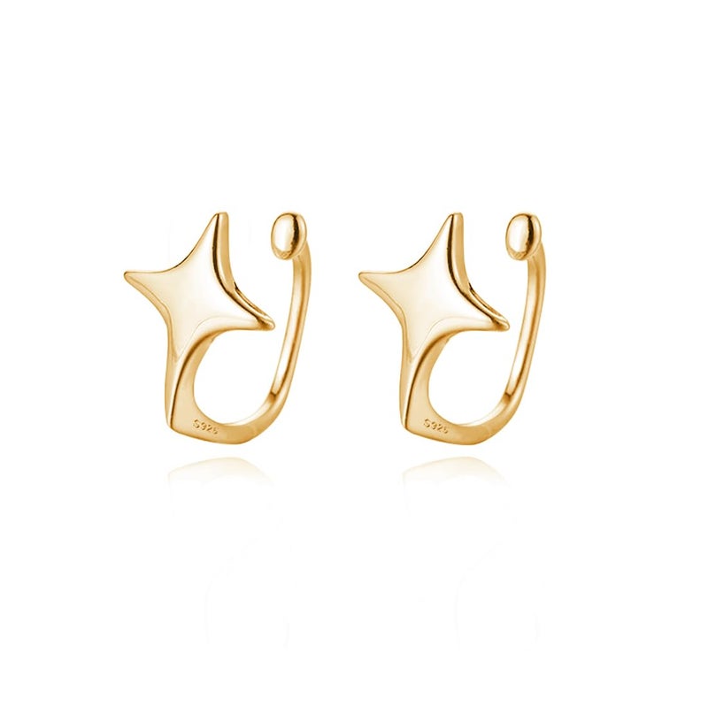 Reffeer Solid 925 Sterling Silver Star Cuff Earrings Cartilage Wraps for Women Teen Girls Helix Earrings Star Clip On Earrings No Piercing (B-18K Gold Plated) - Image 1