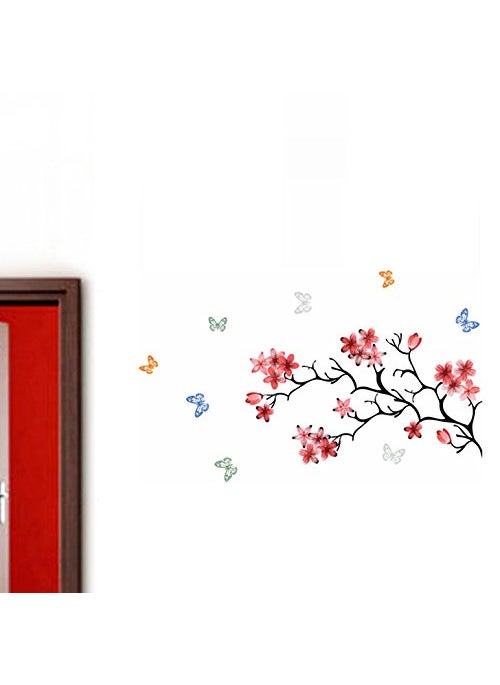 Decals Design Decals Design 'Flower Branch with Butterflies' Wall Sticker (PVC Vinyl, 50 cm x 70 cm), Multicolour  - Image 1